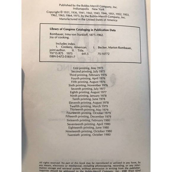 Joy Of Cooking By Irma S. Rombauer & Marion Rombauer Becker 1980 - Picture 3 of 5